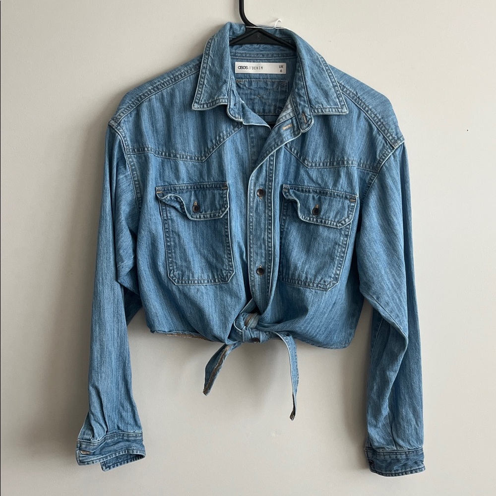 ASOS Light Blue Denim Tie-Front Shirt or Jacket, XS/S fit
